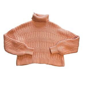 Aeropostale Women’s XL Cottagecore Chunky Knit Cropped Turtleneck Sweater Pink